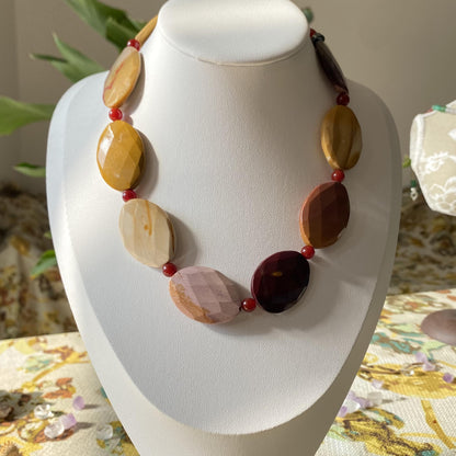 Bold Gemstone Necklace with Chunky Navette-Cut Red Agate & Hematite Beads | Handmade Boho Ethnic Statement Jewelry Gift
