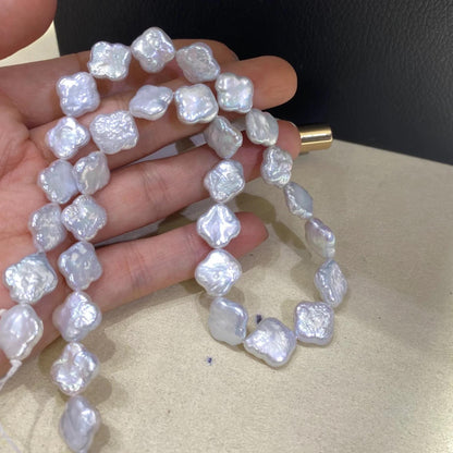 Natürliche Süßwasserperlen in Kleeblattform, unregelmäßige quadratische Nugget Perlen, weiße schimmernde Stränge für DIY Schmuckherstellung