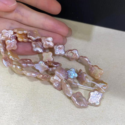 Natürliche Süßwasserperlen vierblättrige Form, unregelmäßige rosa-orange Nuggets, Boho DIY Schmuckmaterial, Strang für Halsketten Armbänder