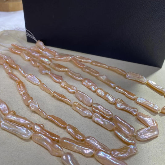 Handgefertigter Strang natürliche gold orange Biwa Stab Süßwasserperlen lange unregelmäßige Perlen für DIY Schmuck Halsketten Armbänder