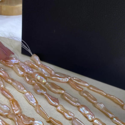 Handgefertigter Strang natürliche gold orange Biwa Stab Süßwasserperlen lange unregelmäßige Perlen für DIY Schmuck Halsketten Armbänder