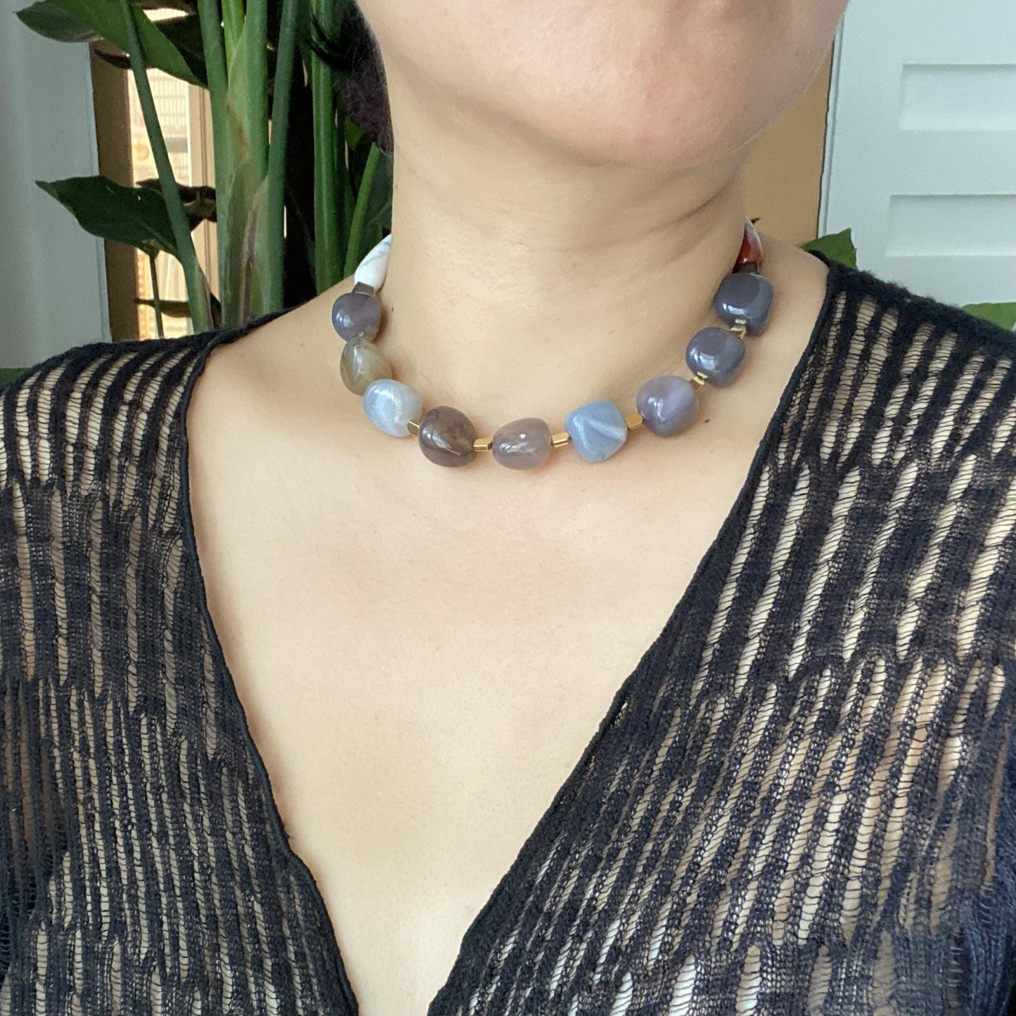 Chunky Edelstein Halskette · Natürlicher Achat & Rotstein · Boho Statement Schmuck · Handgemachte Choker Kette Geschenkidee