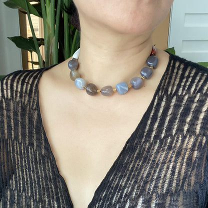 Chunky Edelstein Halskette · Natürlicher Achat & Rotstein · Boho Statement Schmuck · Handgemachte Choker Kette Geschenkidee