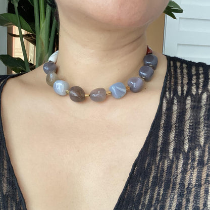 Chunky Edelstein Halskette · Natürlicher Achat & Rotstein · Boho Statement Schmuck · Handgemachte Choker Kette Geschenkidee
