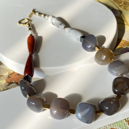 Chunky Edelstein Halskette · Natürlicher Achat & Rotstein · Boho Statement Schmuck · Handgemachte Choker Kette Geschenkidee