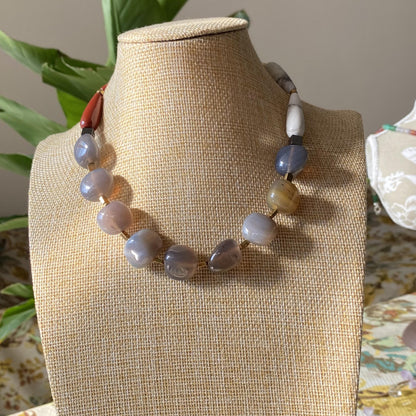 Chunky Edelstein Halskette · Natürlicher Achat & Rotstein · Boho Statement Schmuck · Handgemachte Choker Kette Geschenkidee