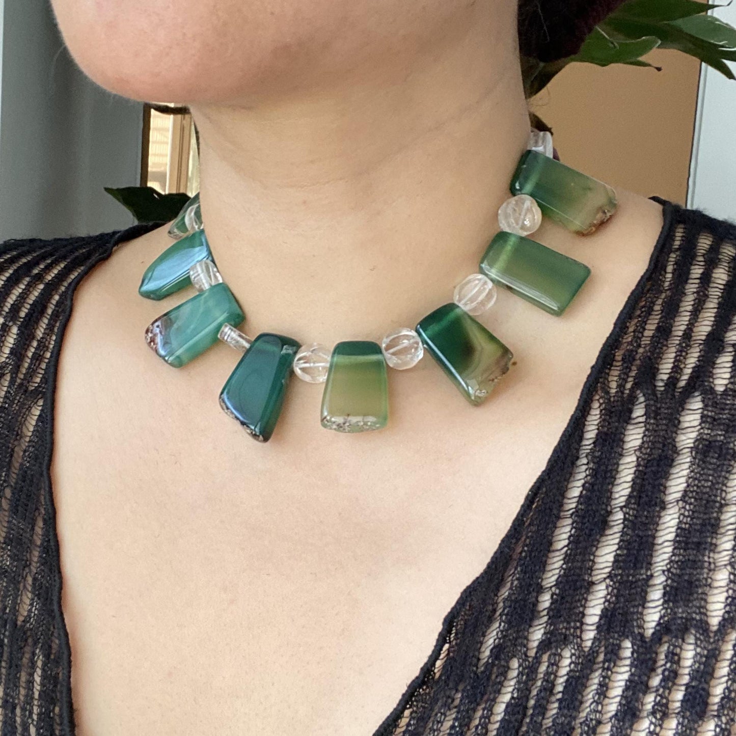 Statement Halskette aus grünem Achat · Natürlicher Kristall Choker · Handgefertigte Edelsteinkette · Geschenk für Frauen Boho Schmuck