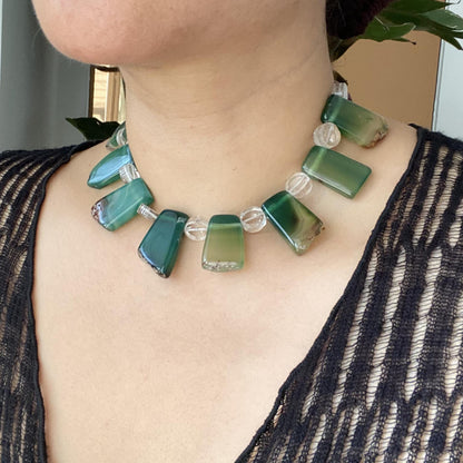 Statement Halskette aus grünem Achat · Natürlicher Kristall Choker · Handgefertigte Edelsteinkette · Geschenk für Frauen Boho Schmuck