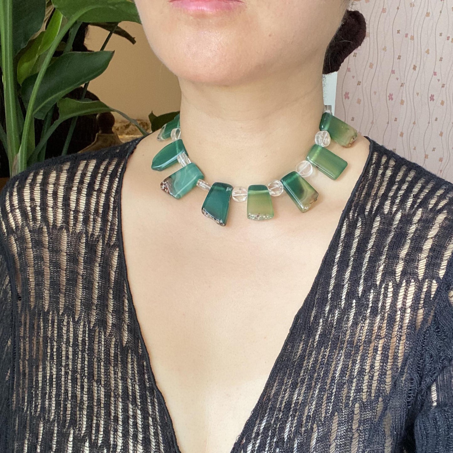 Statement Halskette aus grünem Achat · Natürlicher Kristall Choker · Handgefertigte Edelsteinkette · Geschenk für Frauen Boho Schmuck