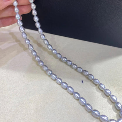 Handgefertigte graue Süßwasserperlenkette mit Boxverschluss, ovale Perlen, gefärbt, elegante Perlen für Schmuckdesign, 40 cm Länge