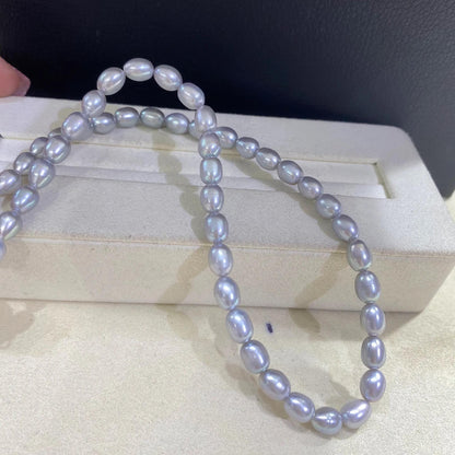 Handgefertigte graue Süßwasserperlenkette mit Boxverschluss, ovale Perlen, gefärbt, elegante Perlen für Schmuckdesign, 40 cm Länge