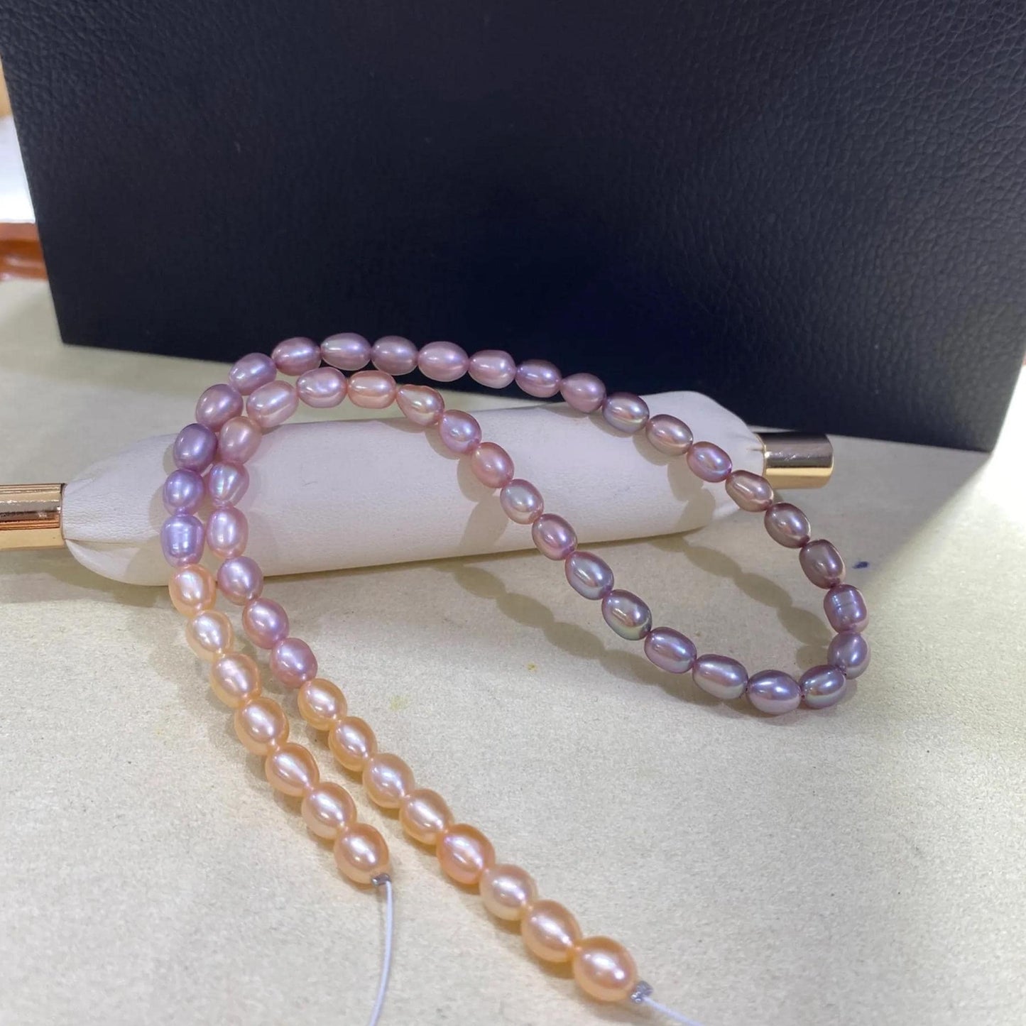 Natürliche Farbverlauf Süßwasserperlen Strang für DIY Schmuck, Reisform Perlen Lila bis Pfirsich, Oval Beads Handarbeit Basteln