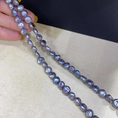 Gefärbte Barock Süßwasserperlen in Blau Grau für DIY Schmuck, unregelmäßige Perlenstränge, Chunky Nuggets zum Basteln