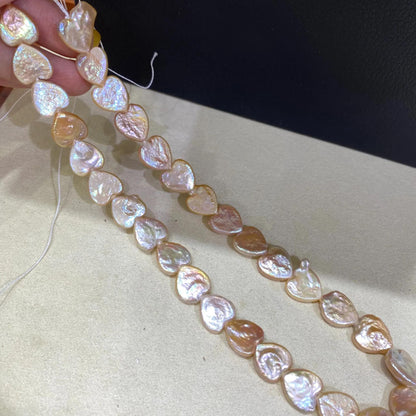 Orangefarbene Herz Süßwasserperlen für DIY Schmuck, flache Barockperlen Strang zum Basteln, Chunky Herz Perlen groß & unregelmäßig