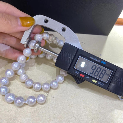 Silberblaue Süßwasserperlen für Schmuckherstellung –große nahezu runde Perlenstränge, glänzende DIY Perlen ca. 9mm für Halsketten  Armbänder