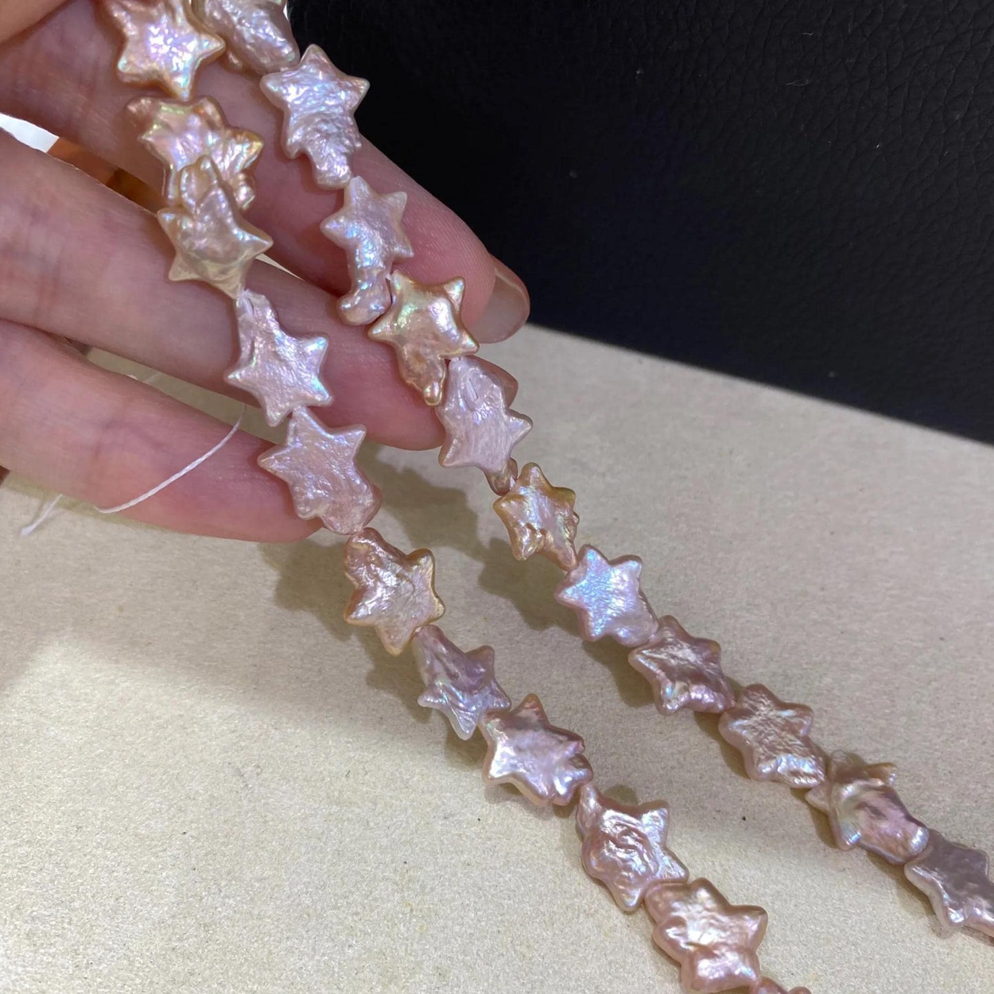 Barocke Süßwasserperlen in Sternform Pfirsichrosa für DIY Schmuck, Naturperlenstrang, große unregelmäßige Perlen Bastelbedarf