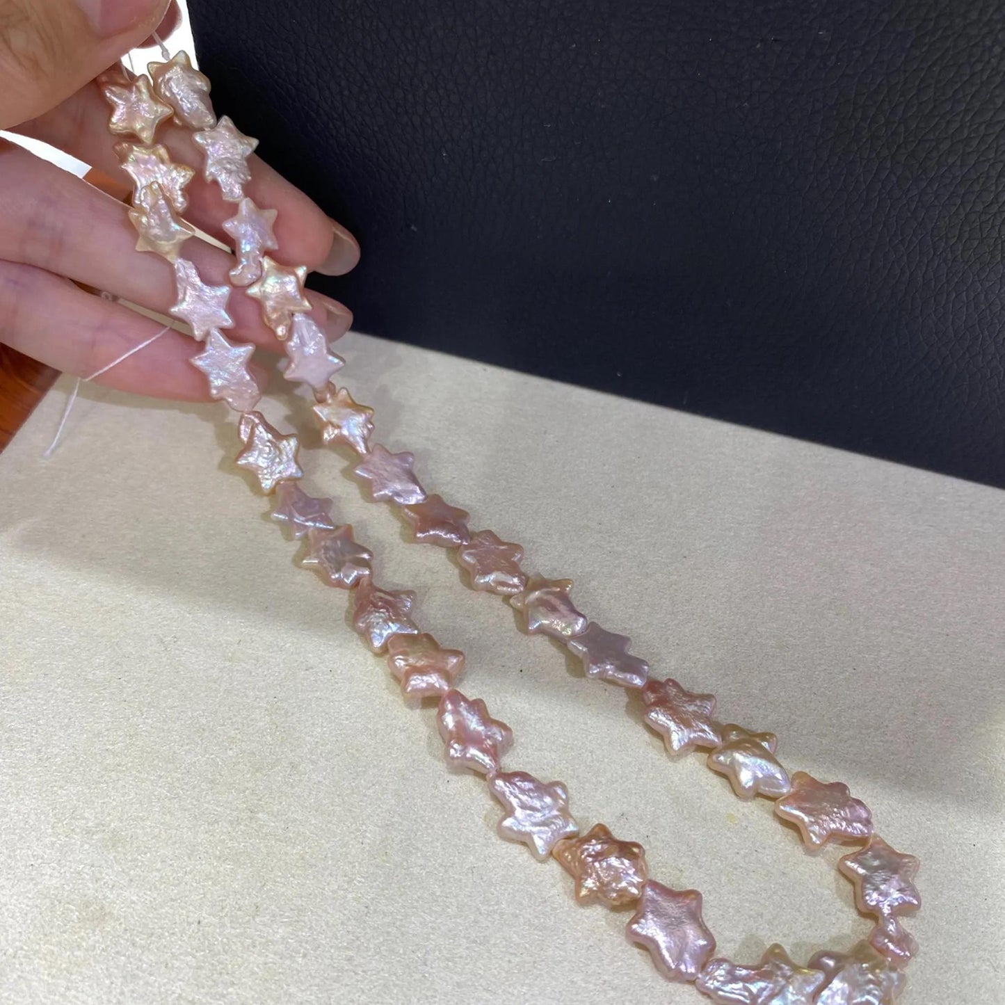 Barocke Süßwasserperlen in Sternform Pfirsichrosa für DIY Schmuck, Naturperlenstrang, große unregelmäßige Perlen Bastelbedarf