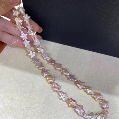 Barocke Süßwasserperlen in Sternform Pfirsichrosa für DIY Schmuck, Naturperlenstrang, große unregelmäßige Perlen Bastelbedarf