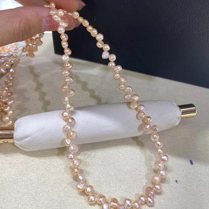 Pfirsichfarbene Barockperlen mit schrägem Bohrloch, natürliche Süßwasserperlen für Schmuckherstellung, kleine Blütenform DIY Perlenstrang