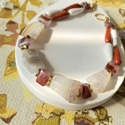 Statement Edelstein Choker mit natürlichen Achat Rohsteinen im Vintage Boho Stil, handgemachte Halsschmuck Geschenkidee für sie