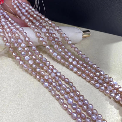 Zartrosa Süßwasserperlenstrang für Schmuckherstellung DIY, handverlesene ovale Perlen mit Glanz, romantischer Perlenschmuck 38cm