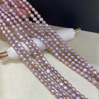 Zartrosa Süßwasserperlenstrang für Schmuckherstellung DIY, handverlesene ovale Perlen mit Glanz, romantischer Perlenschmuck 38cm