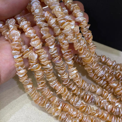 Natürliche Barockperlen in Orangeton – Blütenförmige Süßwasser-Keshi-Perlen für DIY-Schmuck & Boho-Design, ca. 38cm Strang