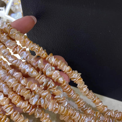 Natürliche Barockperlen in Orangeton – Blütenförmige Süßwasser-Keshi-Perlen für DIY-Schmuck & Boho-Design, ca. 38cm Strang