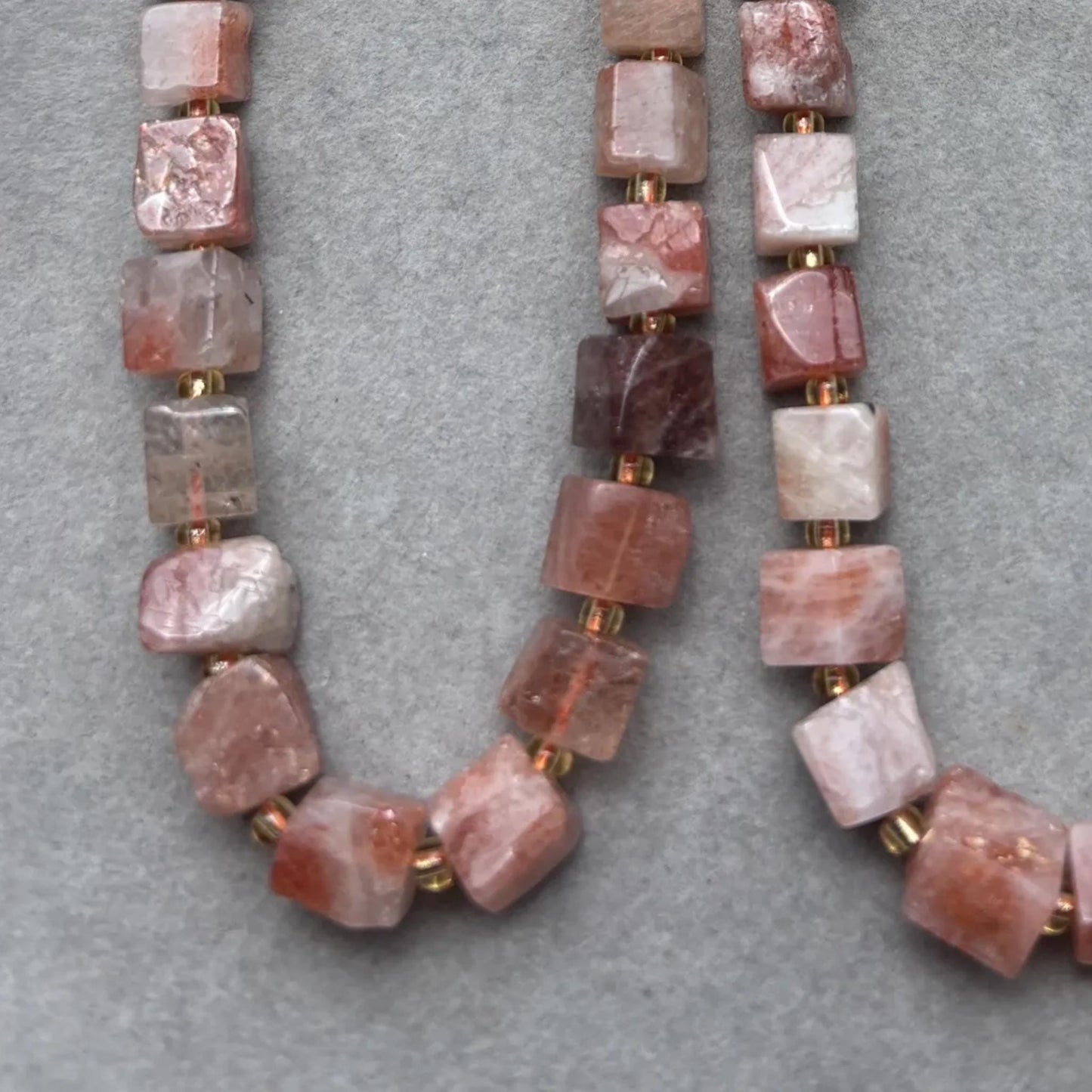 Natural Sunstone Cube Bead Strands for DIY Jewelry, Square Nugget Gemstones, Lightly Polished, Warm Toned, Approx. 38cm