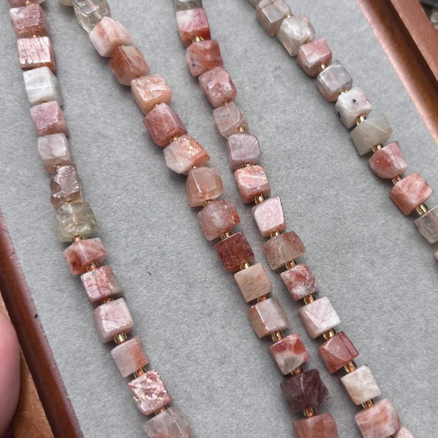 Natural Sunstone Cube Bead Strands for DIY Jewelry, Square Nugget Gemstones, Lightly Polished, Warm Toned, Approx. 38cm