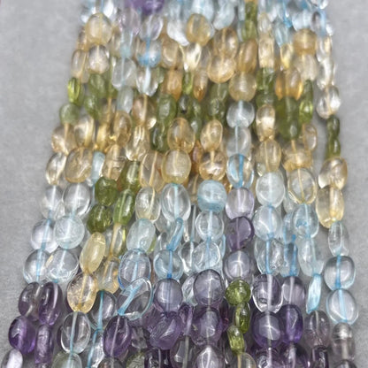 Bunte Edelsteinperlen Oval Nuggets – Amethyst, Citrin, Blauquarz & Grünquarz für DIY-Schmuck, Halbedelsteine, 1 Strang ca. 38cm