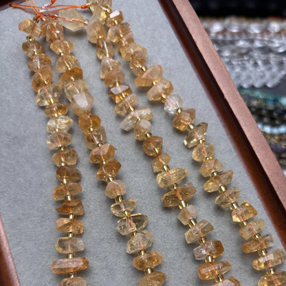 Natürliche Citrin Nuggets für Schmuckherstellung, Rohkristall Doppelspitzen Perlen aus Brasilien, Chunky Beads Edelsteinstrang 40cm