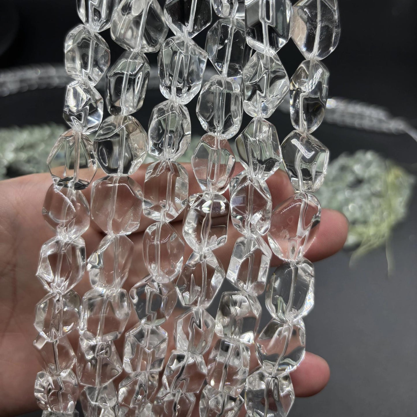 Natural Clear Quartz Beads for Jewelry Making | Faceted Polygon Nuggets from Brazil | Chunky Transparent Gemstone Strand 38cm