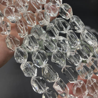 Natural Clear Quartz Beads for Jewelry Making | Faceted Polygon Nuggets from Brazil | Chunky Transparent Gemstone Strand 38cm