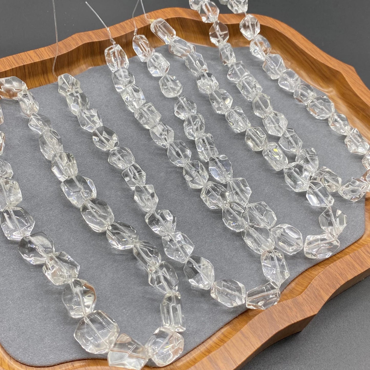 Natural Clear Quartz Beads for Jewelry Making | Faceted Polygon Nuggets from Brazil | Chunky Transparent Gemstone Strand 38cm