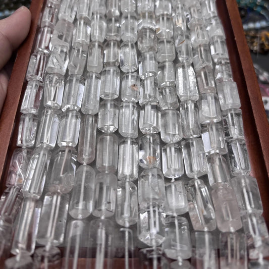 Natürliche Quarz-Sechseck-Röhrenperlen | Klarer Bergkristall-Edelsteinstrang 40 cm | Polierte Zylinderperlen für die DIY-Schmuckherstellung