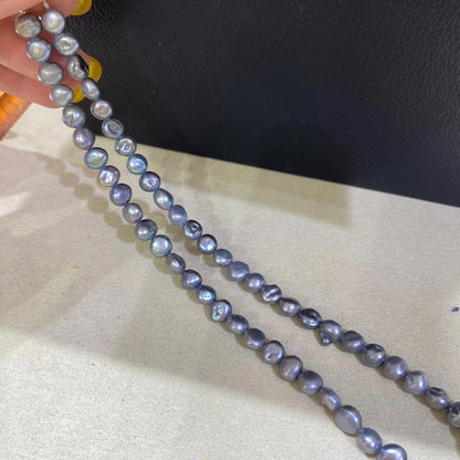 Barocke Süßwasserperlen in Blau-Grau für Schmuckherstellung, DIY Perlenstrang mit Metallic-Glanz für Armbänder, Ketten & Ohrringe