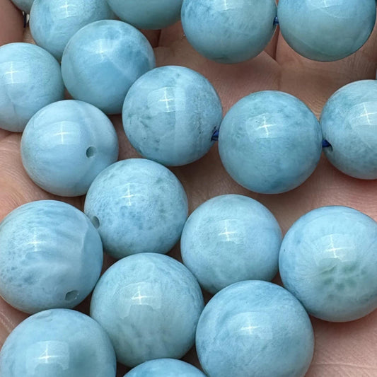 Round Blue Quartz Bead 12mm | Single Polished Gemstone Bead for DIY Jewelry | Larimar Style Accent Stone for Bracelets & Necklaces