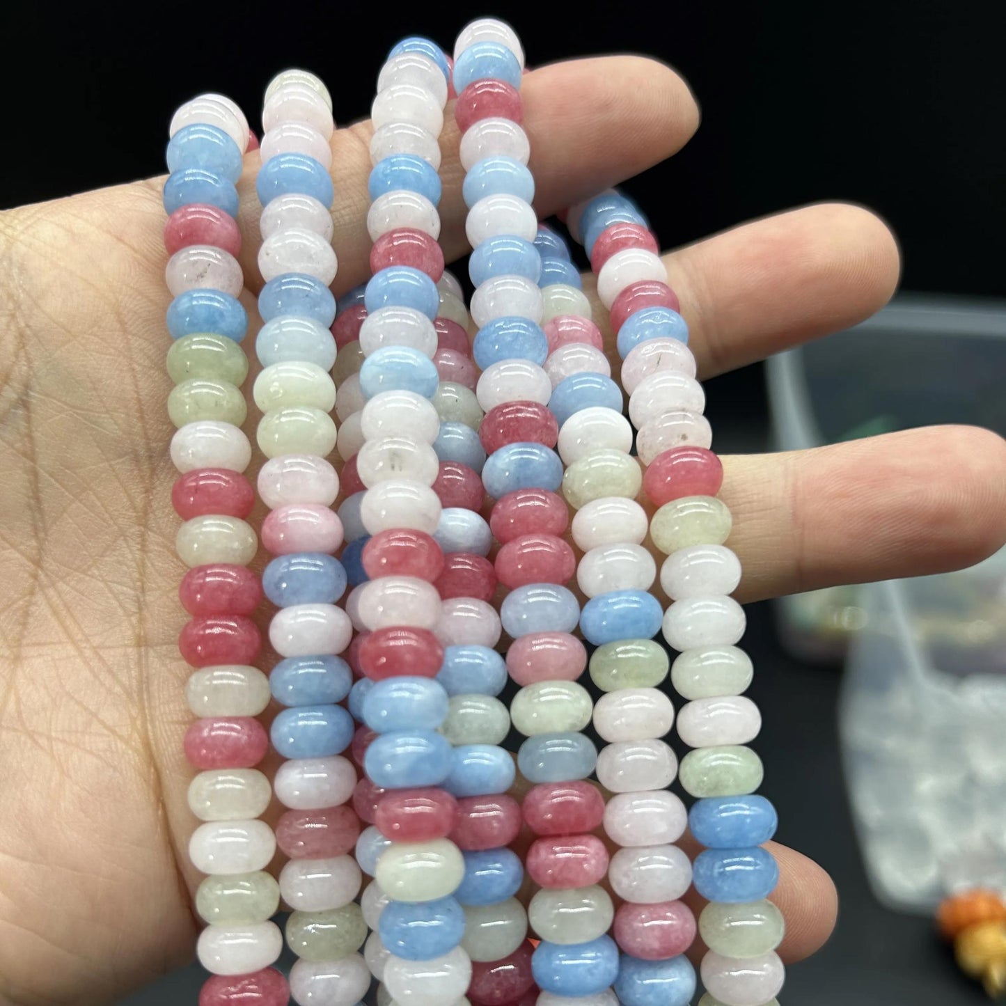 Bunte Rondelle Perlen für Schmuckherstellung, gefärbte Quarz Heishi Scheibenperlen, Pastell Mix für Armbänder & DIY Designs