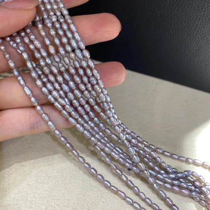 Natural Lavender Freshwater Pearls Strand for Jewelry Making, Light Purple Beads, Rice Shape Gemstones, Delicate Oval Beads Craft