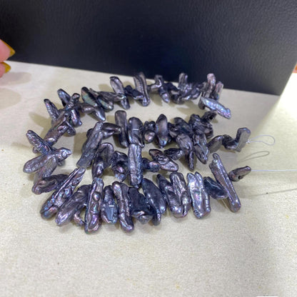 Große barocke Stabperlen aus Süßwasser in Blau-Grau, organische DIY Schmuckperlen mit Metallic-Schimmer für Ketten und Armbänder