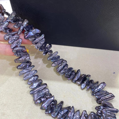 Große barocke Stabperlen aus Süßwasser in Blau-Grau, organische DIY Schmuckperlen mit Metallic-Schimmer für Ketten und Armbänder