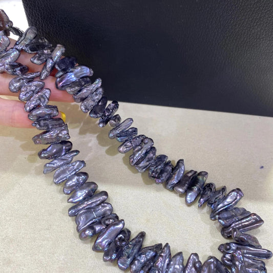 Große barocke Stabperlen aus Süßwasser in Blau-Grau, organische DIY Schmuckperlen mit Metallic-Schimmer für Ketten und Armbänder