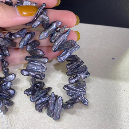Große barocke Stabperlen aus Süßwasser in Blau-Grau, organische DIY Schmuckperlen mit Metallic-Schimmer für Ketten und Armbänder
