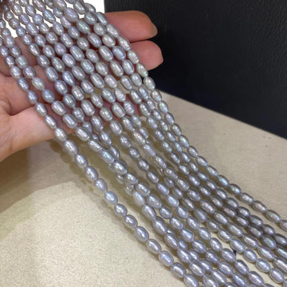 Graue Süßwasserperlen für Schmuckherstellung, Reisförmige Perlen mit Glanz, DIY Bastelperlen für Kette Armband Ohrringe