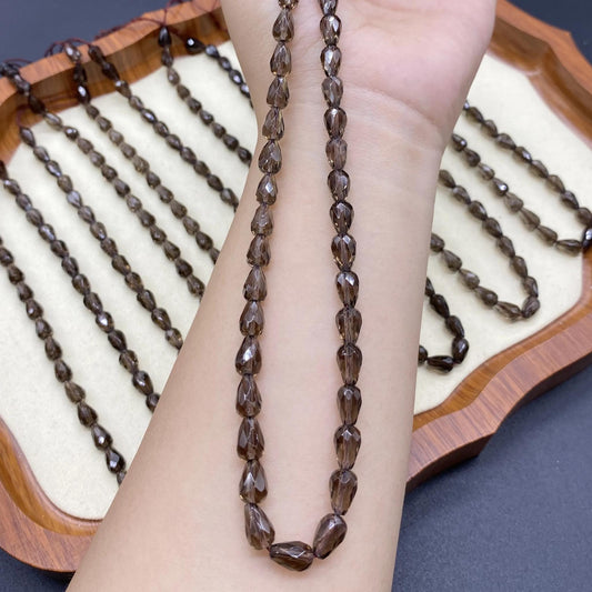 Facettierte Rauchquarz Tropfenperlen für DIY Schmuck, Natur Edelstein Strang, Teardrop Form, handgeschliffen, ca. 38cm lang