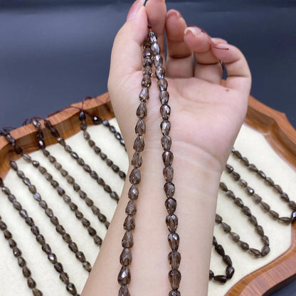 Facettierte Rauchquarz Tropfenperlen für DIY Schmuck, Natur Edelstein Strang, Teardrop Form, handgeschliffen, ca. 38cm lang