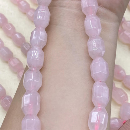 Natürliche Rosenquarz Fassperlen facettiert, rosa Edelsteinperlen Strang für DIY Armband Halskette, Octagon Barrel Beads Schmuckherstellung