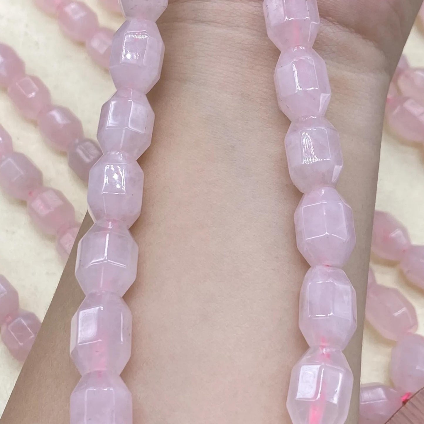 Natürliche Rosenquarz Fassperlen facettiert, rosa Edelsteinperlen Strang für DIY Armband Halskette, Octagon Barrel Beads Schmuckherstellung
