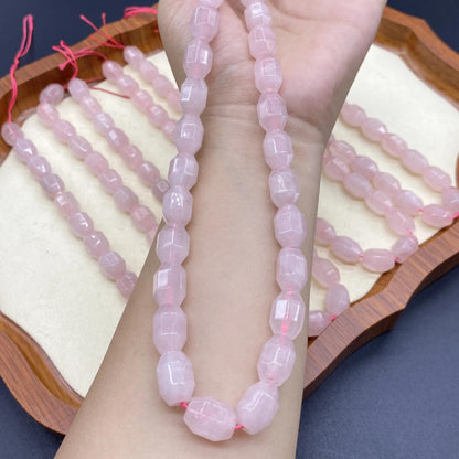 Natürliche Rosenquarz Fassperlen facettiert, rosa Edelsteinperlen Strang für DIY Armband Halskette, Octagon Barrel Beads Schmuckherstellung